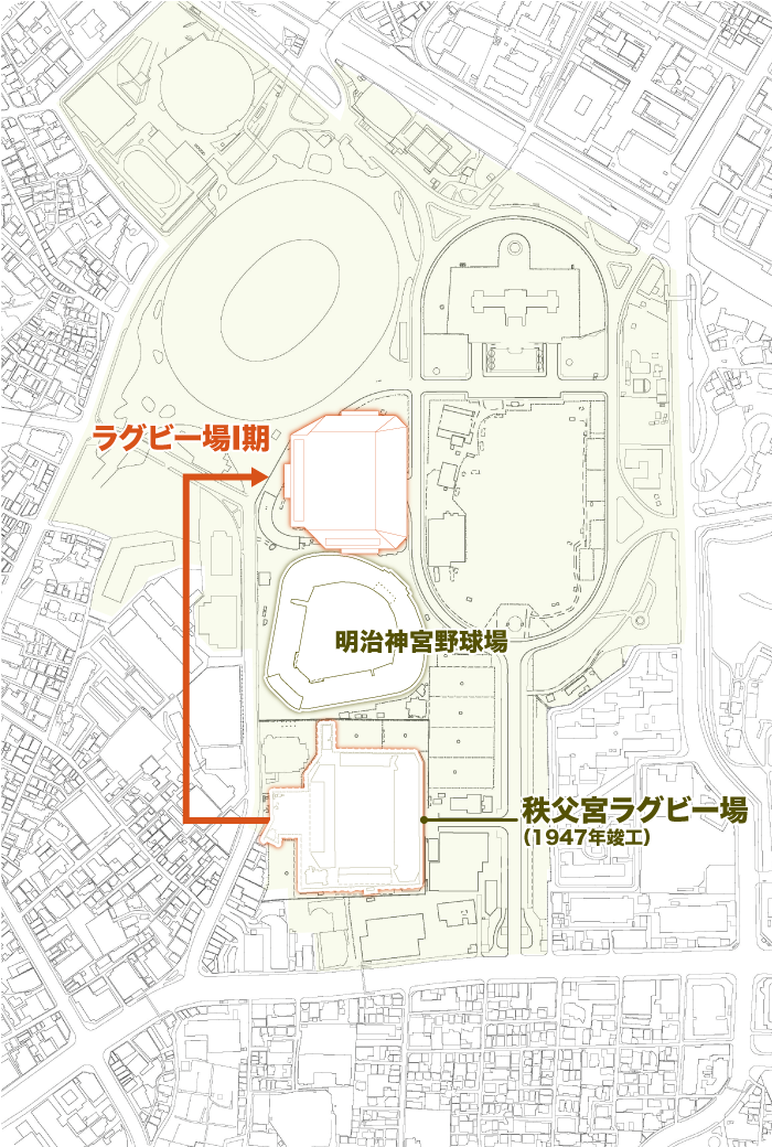 2028年 第二球場解体→ラグビー場棟建設（I期）