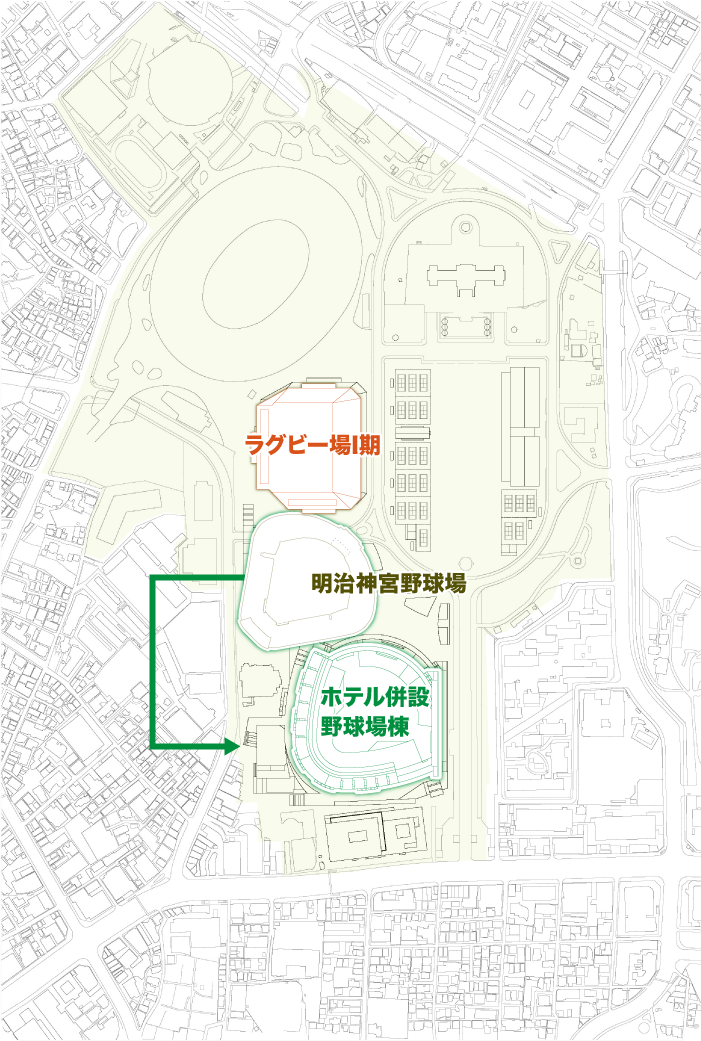 2032年 秩父宮ラグビー場解体→ホテル併設野球場棟建設